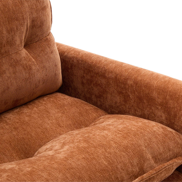 English Elm UNITED Swivel Barrel Chair with Chenille Upholstery, 360° Smooth Rotation, Padded Arm Comfort and Side Pockets for Living Room Relaxation Brown W1568P290084