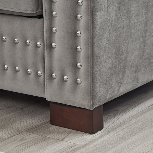 English Elm Modern Velvet Sofa With Square Arms And Silver Nailhead Accents – Perfect For Stylish Living Rooms! W1097S00187