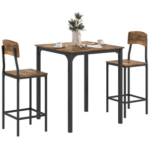 English Elm Homcom Industrial Counter Height Dining Set Rustic Wood Grain Square Table Two Stools W2225P229751