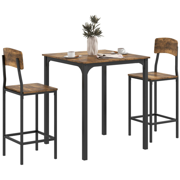 English Elm Homcom Industrial Counter Height Dining Set Rustic Wood Grain Square Table Two Stools W2225P229751
