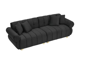 English Elm 89-inch Channel Tufted Flannelette Sofa with Spring Cushions and Polished Metal Legs W1658P329005