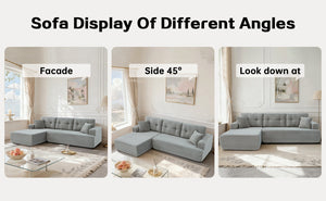 English Elm Right-Facing Chaise modular sectional sofa with plush corduroy, boneless design, converts to bed Light Gray W3565S00005