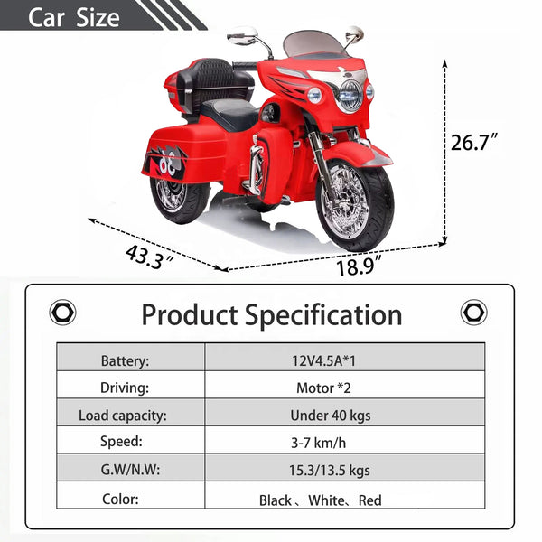 English Elm 12v Kids Electric Ride on Motorcycle with Led Lights Bluetooth Music and Storage Trunk Red W1760P237297