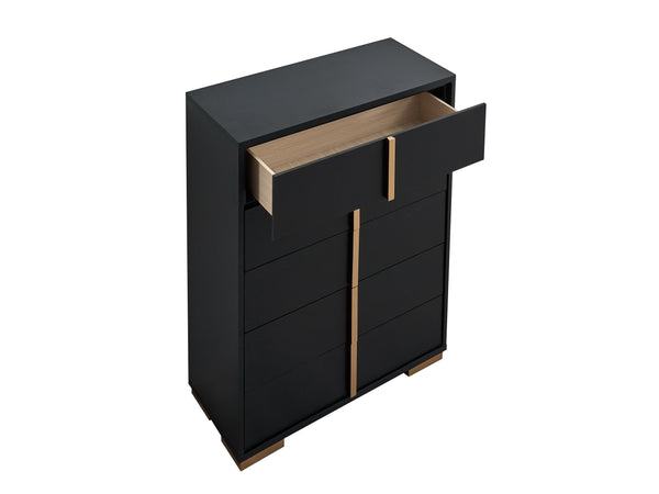 English Elm Steeler Bold Six Drawer Chest Black Laminate Gold Hardware Bedroom Storage B078P497913