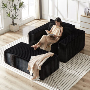 English Elm 75-Inch Corduroy Sponge Lounge Chair With Removable Footrest - Effortlessly Cozy For Any Space W834P206096
