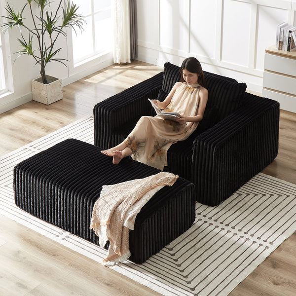 English Elm 75-Inch Corduroy Sponge Lounge Chair With Removable Footrest - Effortlessly Cozy For Any Space W834P206096
