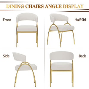 English Elm Dining Chair Set with Curved Back Gold Metal Frame Upholstered Fabric Seat Pair Beige W1567P343436