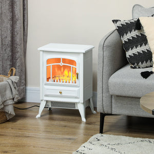 English Elm Homcom 21" Freestanding Electric Fireplace Heater With Realistic Led Flames & Safety Features, White W2225P249844