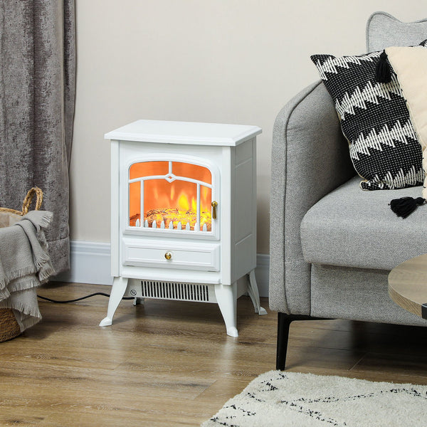 English Elm Homcom 21" Freestanding Electric Fireplace Heater With Realistic Led Flames & Safety Features, White W2225P249844