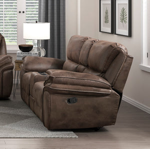 English Elm Plush Power Reclining Loveseat Microfiber Upholstered with Usb Port and Console Brown B011P230405