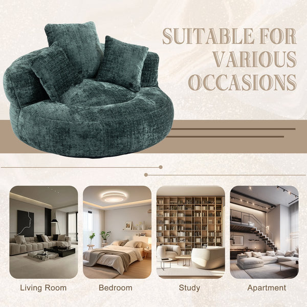 English Elm Lazy Sofa Oversized Ergonomic Bean Bag Lounger with High Wrap Back, Plush Chenille Foam Comfort for Living Room, Bedroom, Office Emerald W395P252054