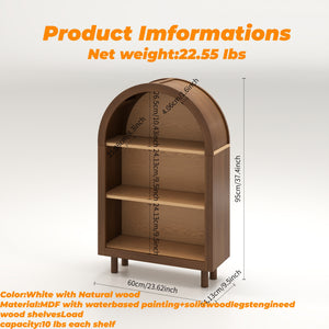 English Elm Arched Three Tier Bookshelf White Frame Woodgrain Shelves Modern Storage for Any Room W2557P428369