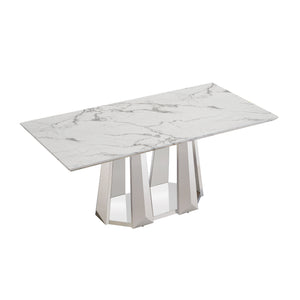 English Elm Marble Dining Table For 6 – Modern Rectangular Faux Marble Top With Sleek Stainless Steel Base W3456S00014