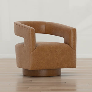 English Elm Brown Swivel Accent Chair Wraparound Geometric Cutout Textured Fabric Living Room Seat Brown B2709P474252