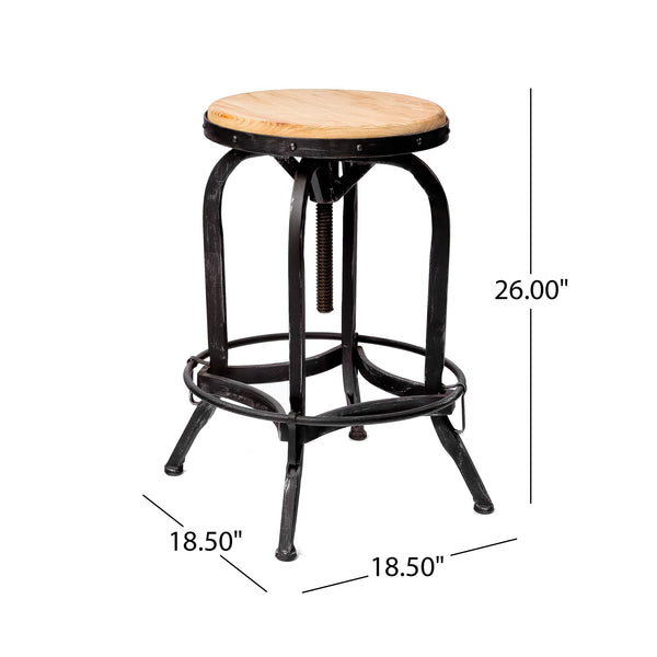 English Elm Christopher Knight Home® - Firwood Industrial Swivel Barstool with Adjustable Height, Firwood Seat & Sturdy Iron Frame, Pewter Natural Finish 52135.00