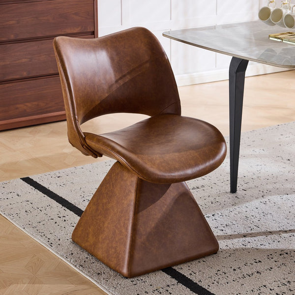 English Elm The Swivel Dining Chair with Hollow Cutout Back Faux Leather Hardwood Frame Modern Brown W3612P436512