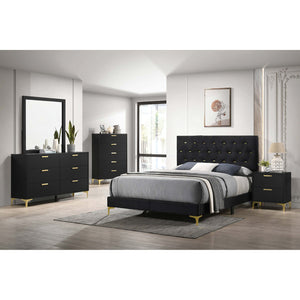 English Elm Lexie Black Velvet Diamond Tufted Eastern King Panel Bed With Gold Accents For Modern Bedrooms B062P358030