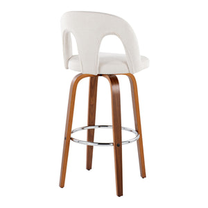 English Elm Fixed-height Swivel Barstools Walnut Bentwood Legs Chrome Footrest Kitchen Set of 2 B202S01880