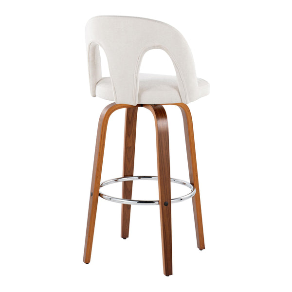 English Elm Fixed-height Swivel Barstools Walnut Bentwood Legs Chrome Footrest Kitchen Set of 2 B202S01880