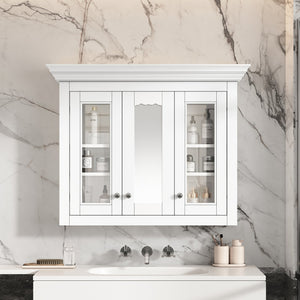 English Elm 35" Bathroom Medicine Cabinet with Mirror — 5 Adjustable Shelves, Wall-Mounted Storage, Modern White Elegance N710P264306K