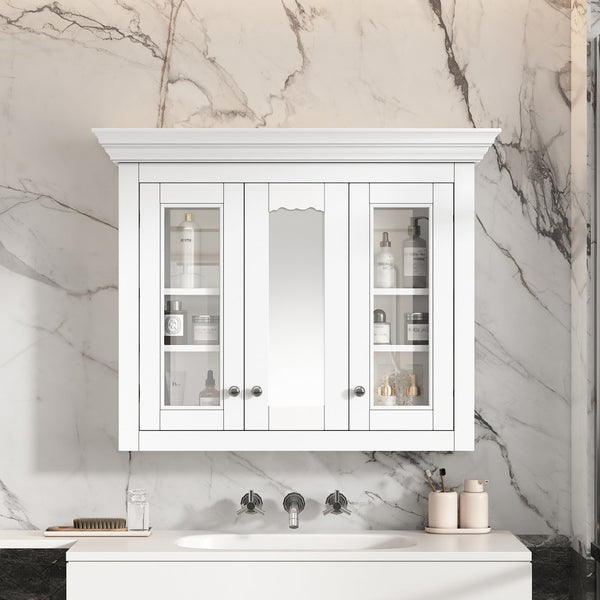 English Elm 35" Bathroom Medicine Cabinet with Mirror — 5 Adjustable Shelves, Wall-Mounted Storage, Modern White Elegance N710P264306K