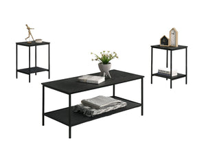 English Elm Rustic 3pc Table Set with Wrought Metal Abstract Side Panels Engineered Wood Tops Durable Charm Black 47 L x 21 W x 5 H B2741P392068