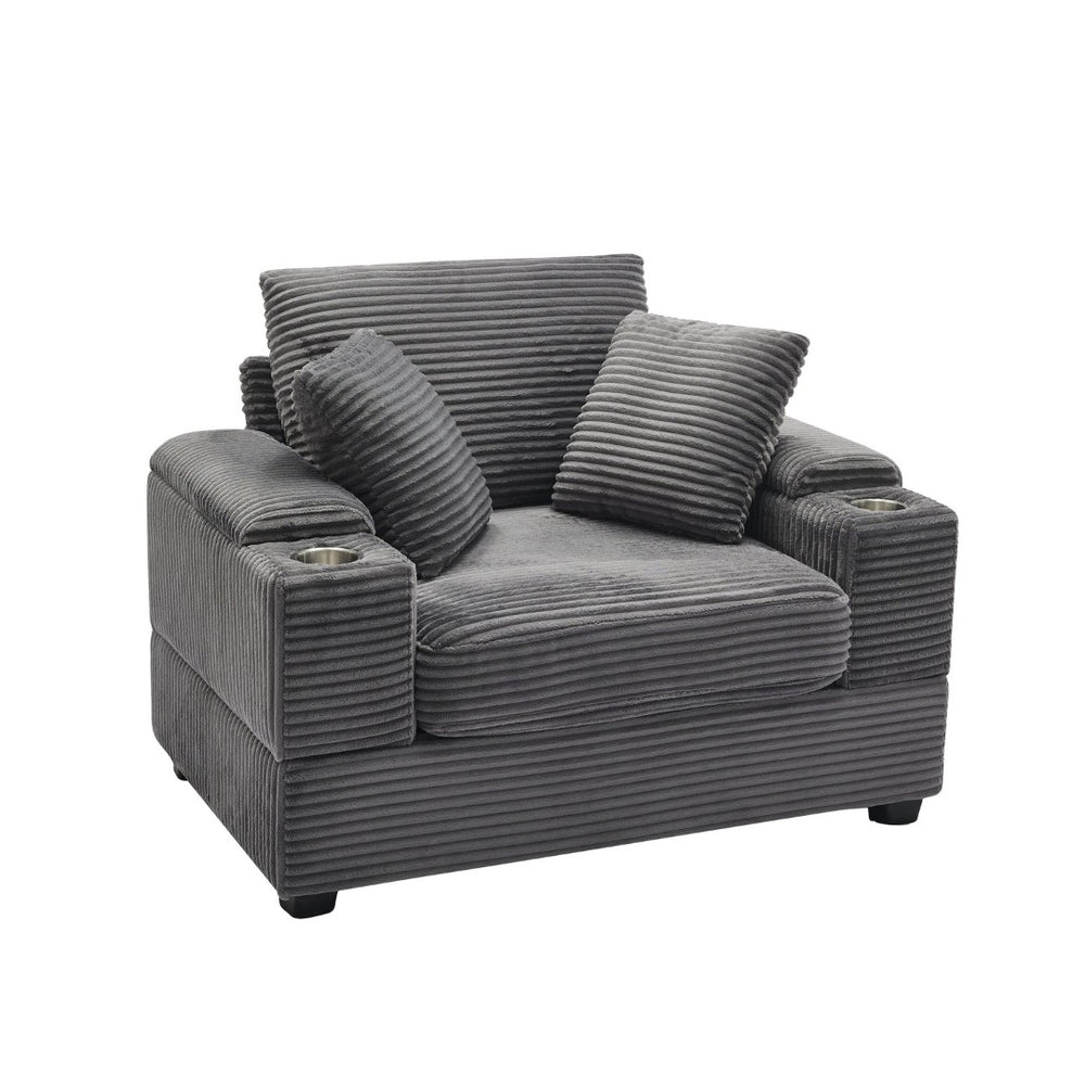 English Elm Corduroy Chaise Lounge Sofa With Storage, Movable Ottoman & Cupholders For Relaxation W2120S00004-GIGA