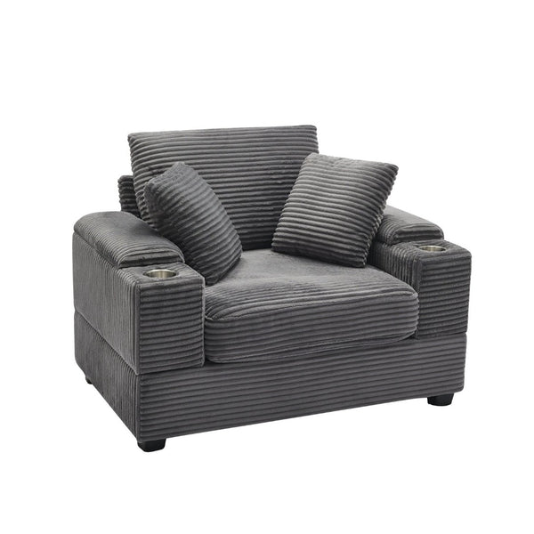 English Elm Corduroy Chaise Lounge Sofa With Storage, Movable Ottoman & Cupholders For Relaxation W2120S00004-GIGA