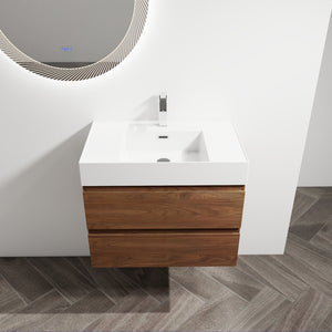 English Elm 30" Wall-Mounted Bathroom Vanity With Resin Sink, Soft-Close Drawers & Eco-Friendly Design Options W999S00200
