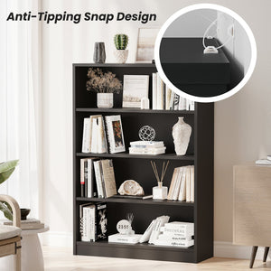 English Elm 4 Shelf Modern Wooden Bookcase 48" Tall Black – 4-Tier Freestanding Display, Adjustable Shelves, Waterproof Finish T3623P379637