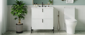 English Elm Christopher Knight Home® - 30" Freestanding Bathroom Vanity With Fluted Design, Ceramic Sink & Soft-Close Drawers For Style N817P288931W