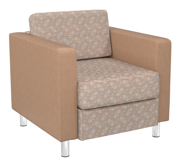 OSP Home Furnishings Pacific Club Armchair with Vinyl Upholstery and Chrome Legs for Modern Living Rooms Birch PAC51-K106/R104