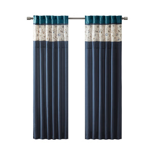 JLA Home Madison Park - Embroidered Curtain Panel with Timeless Floral Stitching, Lined Light-Filtering Drapery for Elegance Navy MP40-4209