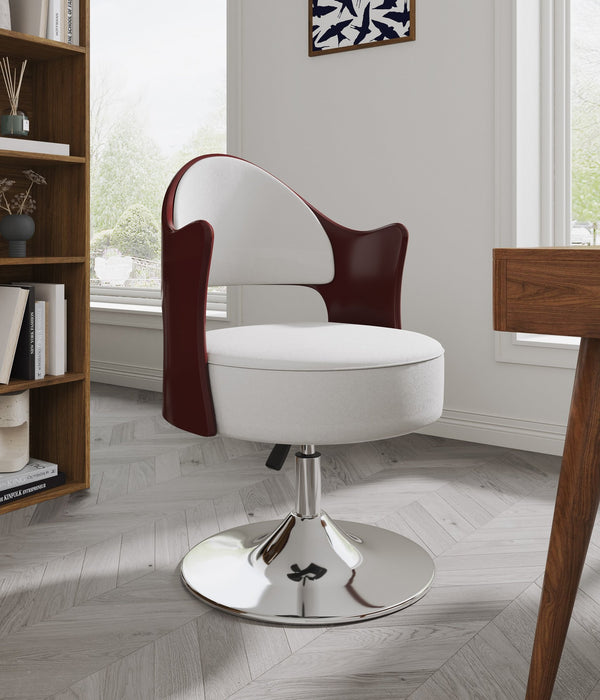 English Elm Bopper Vegan Leather Swivel Lounge Chair White — Adjustable Height, Polished Chrome Base, Modern Two-Tone Design B365P397929