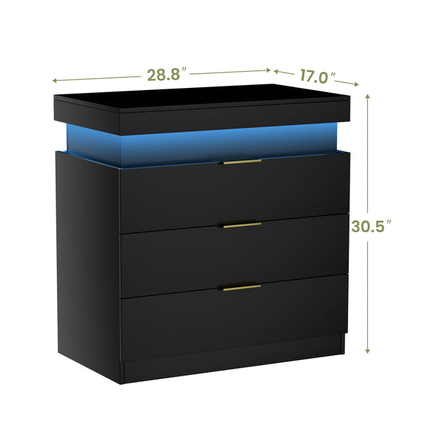 English Elm Nightstand with Built-in Charging Station Rgb Led Lighting and Sliding Top Drawer Black W1162P246397