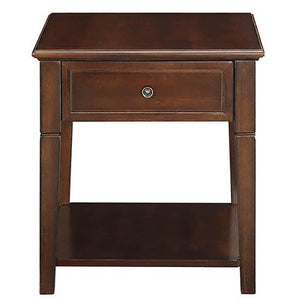 English Elm Walnut End Table with Drawer and Lower Shelf — Classic Wood Top, Tapered Legs, Durable Farmhouse Accent B062P189244