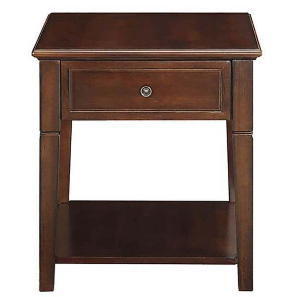 English Elm Walnut End Table with Drawer and Lower Shelf — Classic Wood Top, Tapered Legs, Durable Farmhouse Accent B062P189244