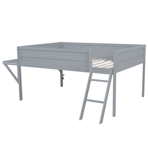 English Elm Wood Full Size Gaming Loft Bed with Desk, LED Lighting, Grey — Sturdy Pine Storage, 400lb Capacity, Space-Saving Design N709P236480E