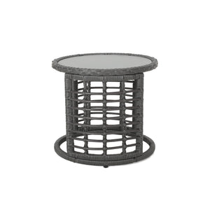 English Elm Christopher Knight Home® - TATIANA Side Table Rattan Accent with Sleek Round Profile, Durable Woven Texture, Compact Design Grey 66027.00GRY