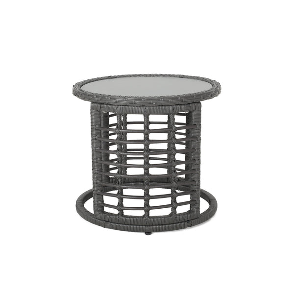 English Elm Christopher Knight Home® - TATIANA Side Table Rattan Accent with Sleek Round Profile, Durable Woven Texture, Compact Design Grey 66027.00GRY