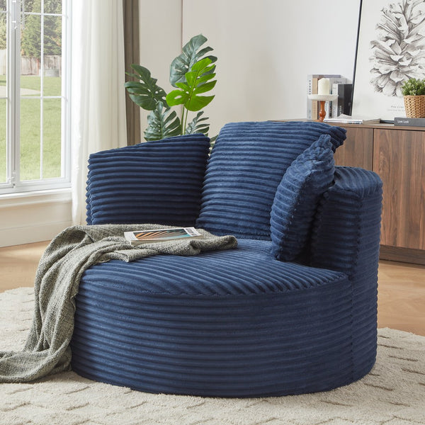 English Elm Compressible Corduroy Round Accent Chair Pocket Spring Cushioned Backrest for Apartments Blue W2339P461270