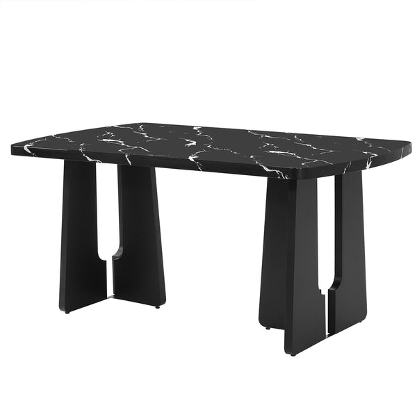English Elm 63" Modern Faux Marble Dining Table with Geometric Rubberwood Legs, Durable 350lb Capacity, Easy Assembly Black N752P317333B