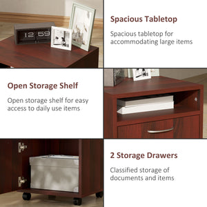English Elm Mobile Rolling Under Desk Cabinet with Open Shelf Drawer and Locking Wheels for Office T3971P384631