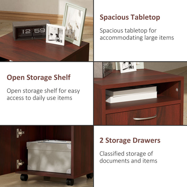 English Elm Mobile Rolling Under Desk Cabinet with Open Shelf Drawer and Locking Wheels for Office T3971P384631