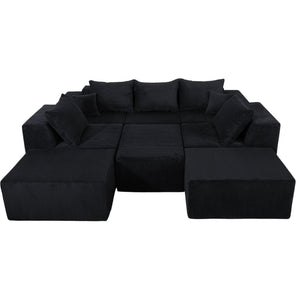 English Elm 8-Piece Modular U-Shaped Sectional Sofa with Oversized Chaise and Bed, Corduroy Luxury, No Assembly Needed Black W3163S00042