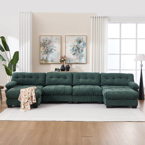 English Elm U Shaped Modular Cloud Sectional with Plush Flannelette Upholstery Deep Seat Living Room Sofa Green W2120S00051