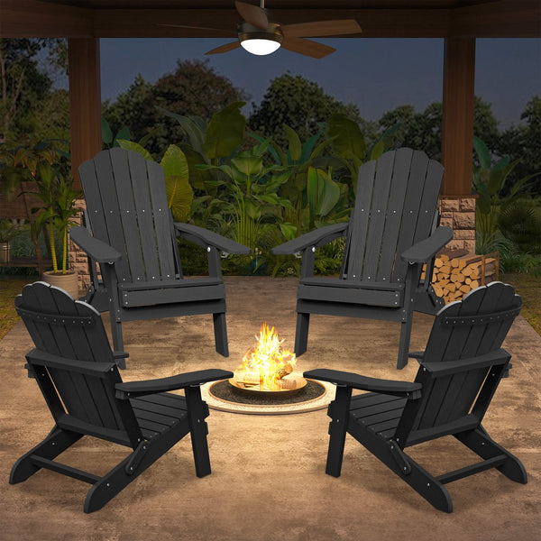 English Elm Adjustable Adirondack Chair Hdpe Wood Grain Outdoor Folding Seat with Cup Holder Black T3609P482832