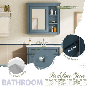 English Elm 30'' Freestanding Bathroom Vanity Set with Mirror Cabinet Ceramic Sink Soft Close SW000126AAM-1