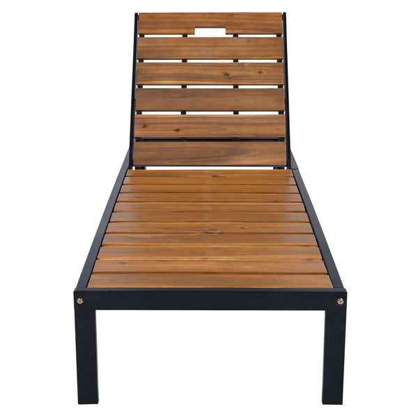 English Elm Outdoor Acacia Wood Slat Chaise Lounge with Powder Coated Frame for Patio Resort Black+Natural N719P383161B