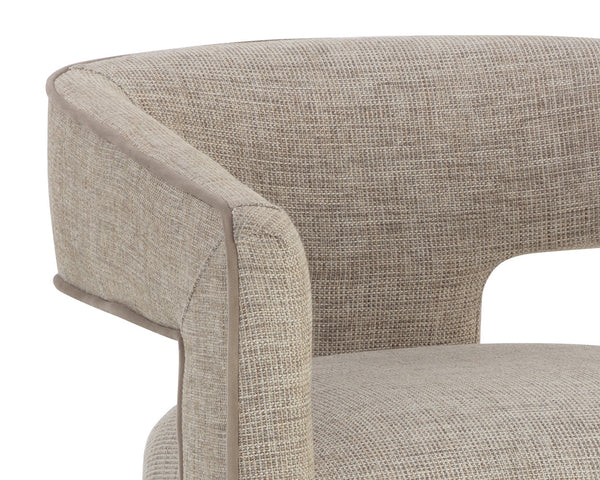 Sunpan Krasner Dining Armchair - Modern Design with Rhapsody Sand Upholstery & Mocha Contrast Piping